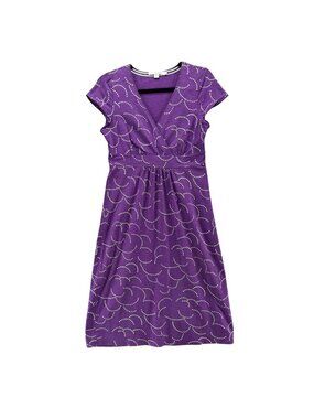 Boden Faux Wrap Dress Purple Cap Sleeve White Dot Pattern V Neck Stretch Size 6L